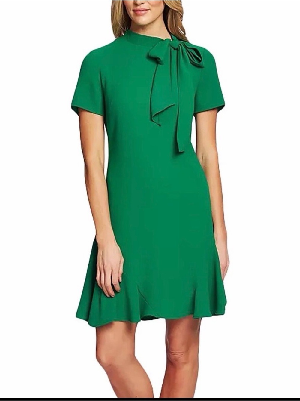 CeCe Emerald Tie-Neck Short Sleeve A Line Dress NWT